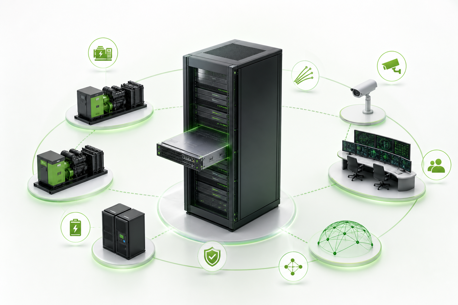 Rack de housing ZGH protegido con generadores, UPS, monitoreo, cámaras, doble enlace y mitigación Anti-DDoS